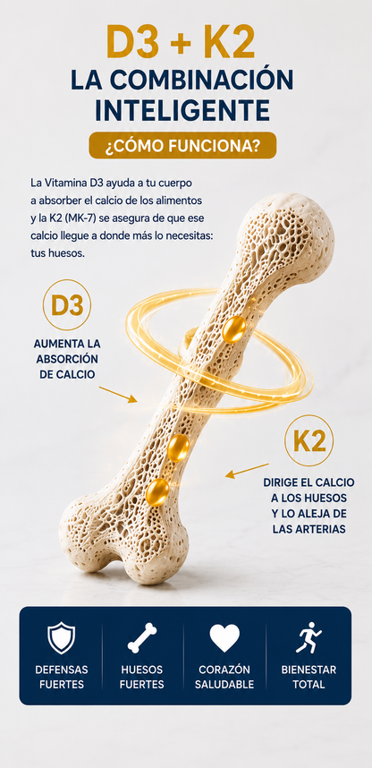 Vitamina D3+K2 diaria Huesos fuertes, equilibrio general, Absorción óptima Sistema inmunitario activo